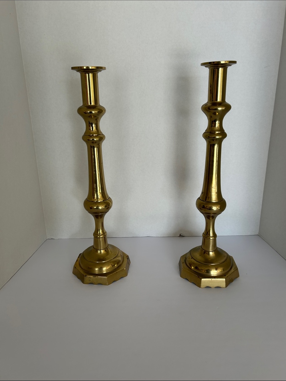 Pair of English late 19th century solid Brass Candlesticks